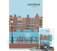Amsterdam Netherlands Cityscape, Travel Poster 1000 Pieces Puzzles for Adults Mind Exercise Play Precision Cut Smooth Edges Relaxing Indoor Group Activity (38x52cm)