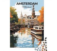 Amsterdam Netherlands Jigsaw Puzzle 1000 Pieces, Romantic City Break Scene, 1000 Pieces for Adults, Travel Gift for Adults, Screen-Free Fun, 38x26cm/1000pcs
