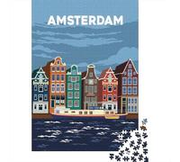Amsterdam Netherlands Jigsaw Puzzle 1000 Pieces, Romantic City Break Scene, 1000 Pieces for Adults, Travel Gift for Adults, Screen-Free Fun, 38x26cm/1000pcs