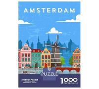 Amsterdam Netherlands Jigsaw Puzzle 1000 Pieces, Romantic City Break Scene, 1000 Pieces for Adults, Travel Gift for Adults, Weekend Hobby, Gift Idea, 70x50cm/1000pcs
