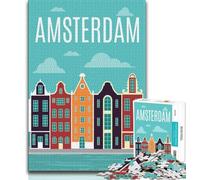Amsterdam Netherlands Jigsaw Puzzles 1000 Pieces for Adults Teens,Staycation Kill Time with Fully Interlocking Randomly Shaped Pieces 75x50cm