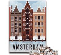 Amsterdam Netherlands Jigsaw Puzzles 1000 Pieces for Adults Teens, Stress Reliever Staycation Kill Time Enhance Love between Couples 1000pcs(26x38cm)