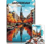 Amsterdam Netherlands Jigsaw Puzzles for Teenagers 1000 Piece,Educational Game Challenge Toy Wall Decoration Unique Birthday And Xmas Gifts 38x26cm