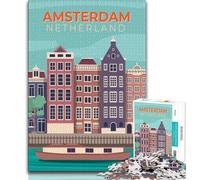 Amsterdam Netherlands Jigsaw Puzzles for Teenagers 1000 Piece,Educational Game Challenge Toy Wall Decoration Unique Birthday And Xmas Gifts 38x26cm