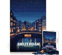 Amsterdam Netherlands Night Cityscape Jigsaw Puzzle for Teenagers 1000 Pieces Brain Stimulation Cozy Relaxation Premium Cut Perfect Present (50X75CM)