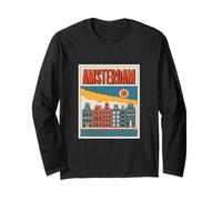 Amsterdam Netherlands Pop Retro Cityscape Holland Long Sleeve T-Shirt