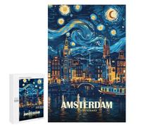Amsterdam Netherlands Starry Night Art, 1000 PCS Displayable Picture Puzzle, Gift for Winter Evenings - for Detail-Focused Puzzlers