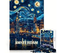 Amsterdam Netherlands Starry Night Art 1000 Teenager Pieces Jigsaw Puzzle Brain Development Unwind Easily Clean Join Warm Xmas Gift (50x75cm)
