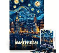 Amsterdam Netherlands Starry Night Art Adult Jigsaw Puzzles1000 Pieces Memory Skill Quiet Recreation Clean Edges Unique Gift (38x26cm)