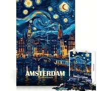 Amsterdam Netherlands Starry Night Art Jigsaw Puzzles for Teenagers 1000 Pieces Memory Boost Restful Escape Fine Xmas Gift (38x52cm)