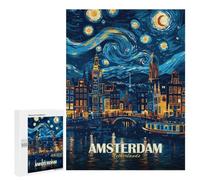 Amsterdam Netherlands Starry Night Art: New Year Gift, 500 PCS Wooden Art Puzzle - for A Rewarding Weekend Challenge