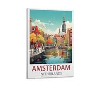 Amsterdam Netherlands Travel Poster Canvas Art Print Office Family Bedroom Decorative Posters Gift Wall Decor Poster 16x24inch(40x60cm) Frame