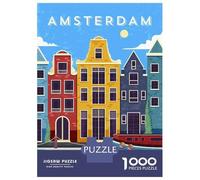 Amsterdam Netherlands Travel Puzzle 1000 Pieces, Romantic City Break Scene, Decorative Artwork, Thick Cardboard Pieces, Birthday Gift for Home Décor Fans, 70x50cm/1000pcs