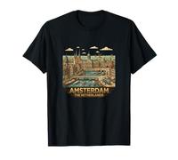 Amsterdam Netherlands Travel Souvenir Retro City Skyline T-Shirt