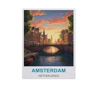 Amsterdam Netherlands Vintage Travel Posters,Vintage Tin Signs Funny Metal Tin Sign Wall Art Garden House Plaque for Bathroom Kitchen Cafe Wall Halloween Christmas Decor(30x40cm)12x16 inch-BX38