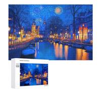 Amsterdam Night Canal Fireworks Decorative Jigsaw for Grown-Ups, 1000 PCS - New Year Decoration; for Shared Table Time