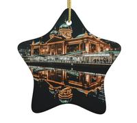 Amsterdam Night View Print Christmas Tree Ceramic Hanging,Christmas Tree Print Holiday Pendant Ornament