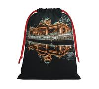 Amsterdam Night View Print Drawstring Gift Bag, Xmas Wrapping Bags For Presents With Birthday Holiday Party