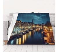 Amsterdam Night View Print Fleece Blanket Warm Soft Flannel Throw Blanket Lightweight Sofa Blanket for Bed Couch 50"x40"