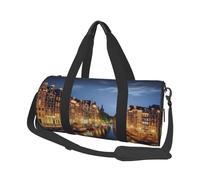 Amsterdam Night View Printed Canvas Travel Duffel Bag - Gym Sports Bag with Large Capacity for Weekend Business Travel