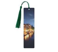 Amsterdam Night View Printed Metal Bookmarks S - Dark Green Lightweight Aluminium Book Marker for Books, Journals & Gifts, Ideal Book Lovers, Holiday Decor & Crafts