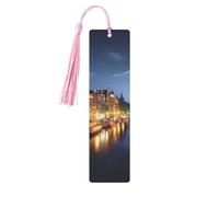 Amsterdam Night View Printed Metal Bookmarks S - Pink Lightweight Aluminium Book Marker for Books, Journals & Gifts, Ideal Book Lovers, Holiday Decor & Crafts