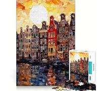Amsterdam Painting 1000 Piece Jigsaws for Adults Mind Train Fun Precision Cut Smooth Edges Absorbing Activity for Quiet Nights (38x52cm)