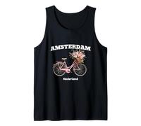 Amsterdam Pastel Pink Bicycle with Floral Bouquet Tank Top