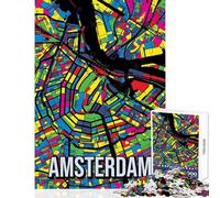 Amsterdam Pop Art City Map Art Jigsaw for Adults1000 Pieces Great Gifts for Games Hand Speed Race Anti-Stress Toys for And from 14 Years And over size 38x26cm