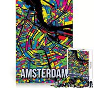 Amsterdam Pop Art City Map Art Jigsaw Puzzles for Adults 1000 Mind Exercise Stress Free Fun Crisp Edges Thoughtful Gift (38X52CM)