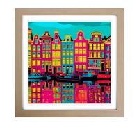 Amsterdam Pop Art No.3 Framed Print | 18x18 Inch Oak Framed Wall Art | Ready to Hang | Pop Art Nature Picture | Living Room Bedroom Lounge Office