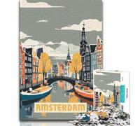 Amsterdam Puzzles for Teenagers Teens 1000pc Puzzle,Stress Reliever Staycation Kill Time with Matching Poster And Trivia Sheet 38x26cm