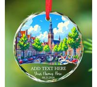 Amsterdam Scenery Keepsake Decor, Personalized Amsterdam Souvenir Ornament Gift, Netherlands Houses River Christmas Ornament 2025, Custom Text/Names & Date Netherlands Cityscape Glass Xmas Tree Decor
