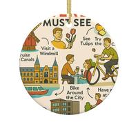 Amsterdam See Travel Gui Christmas Tree Ceramic Hanging Round Xmas Ornament Keepsake Holiday Party Home Decoration