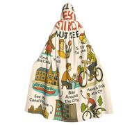 Amsterdam See Travel Gui Print Adults Hooded Cloak, Halloween Robe Hooded Cape Witch Wizard Cosplay Costumes For Men Women