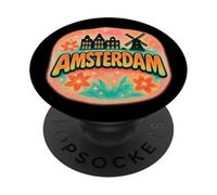 Amsterdam Skyline Dutch Houses and Flowers Pastel Airbrush PopSockets Adhesive PopGrip