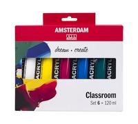 Amsterdam Standard Series Acrylic Paint Set | Color Theory Study Set (6 x 120 ml Tubes) | Primary Colors + Green, Black & White