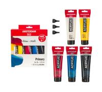 Amsterdam Standard Series Acrylic Paint Mixing Set (5 x 120 ml Tubes) | Primary Colors + Black & White | + 3 Free Dosing Nozzles
