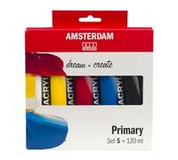 Amsterdam Standard Series Acrylic Paint Set | Color Theory Mixing Set (5 x 120 ml Tubes) | Primary Colors + Black & White