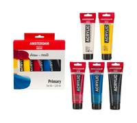 Amsterdam Standard Series Acrylic Paint Set | Color Theory Mixing Set (5 x 120 ml Tubes) | Primary Colors + Black & White