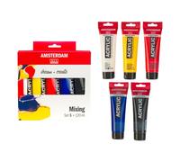 Amsterdam Standard Series Acrylic Paint Set | Color Theory Mixing Set (5 x 120 ml Tubes) | Warm Primary Colors + Black & White