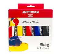 Amsterdam Standard Series Acrylic Paint Set | Color Theory Mixing Set (5 x 120 ml Tubes) | Warm Primary Colors + Black & White