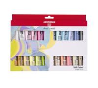 Amsterdam Standard Series Acrylic Paint Soft Colors Set, 24 x 20 ml - Pastel palette, lightfast pigments, odorless water-based, suitable for various surfaces, 100% recyclable packaging