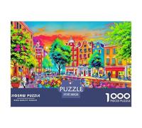 Amsterdam Street Jigsaw Puzzles Puzzle for Adults Kids. 1000 Piece Blooms Bicycles Whimsical Challenge Toy Educational Games Home Decoration for Educational Games Gifts 38x26cm/1000pcs