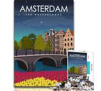 Amsterdam Travel Poster 1000 Piece Jigsaw Puzzles for Adults Gifts,Challenging Game And Family Play for Is Ideal As A Gift for The Whole Family 38x26cm