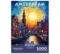 Amsterdam Travel Poster Jigsaw Puzzle 1000 Pieces, Romantic City Break Scene, Matte Printed Jigsaw for Travel Lovers, Screen-Free Fun, 38x26cm/1000pcs