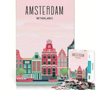Amsterdam Travel Vintage Adult Jigsaw1000 Pieces Mind Boost Game Premium Laser Cut Quality Relaxing Indoor Group Activity (38x52cm)