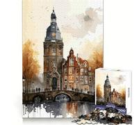 Amsterdam Watercolor City Jigsaw 1000 Pieces for Adults Cognitive Recall Peaceful Escape Sharp Cut Seasonal Gift (38x26cm)