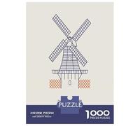 Amsterdam Windmill Minimalist Line Art Jigsaw Puzzle 1000 Pieces, Romantic City Break Scene, Premium Paper Puzzle, Decorative Artwork for Travel Lovers, Birthday Gift, 38x26cm/1000pcs