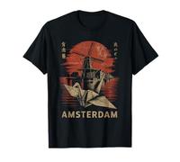Amsterdam Windmill Origami Crane Japanese Style Sunset T-Shirt